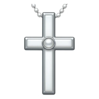 Elegant emoji icon of a white cross made of white beads, glossy surface, and white bead chain subtle shadows, pure white palette sticker