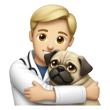 vet hugging a happy pug sticker
