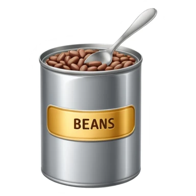 Open can of beans with label with spoon  sticker