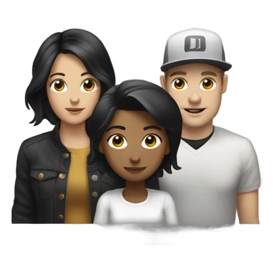3 people: a white girl with black hair, a brown girl, and a white guy behind DJ turntables together sticker