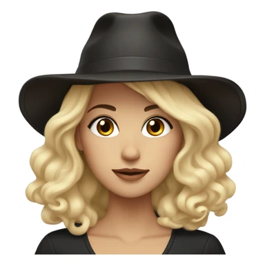 Pretty blonde woman, brown eyes, fluffy black hat sticker