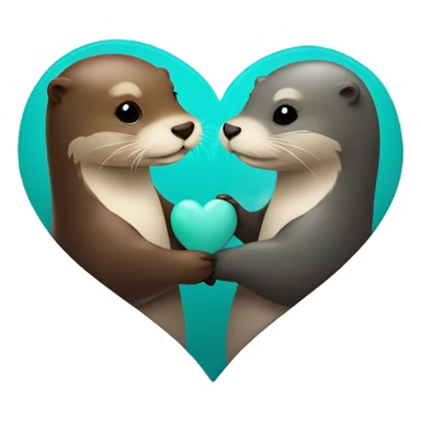 Otter giving another otter a teal colored heart sticker