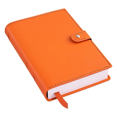 orange leather diary, 3D, inspired by Hermès, fine stitching, no text sticker