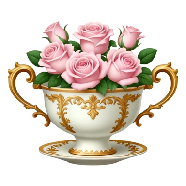 Pale pink roses in rococo cup sticker