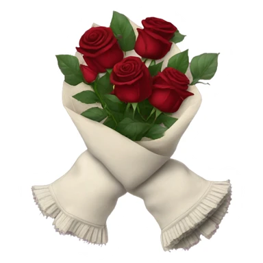 bouquet of burgundy roses next to gloves sticker
