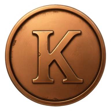 apple style emoji of a bronze coin with the letter K on it sticker
