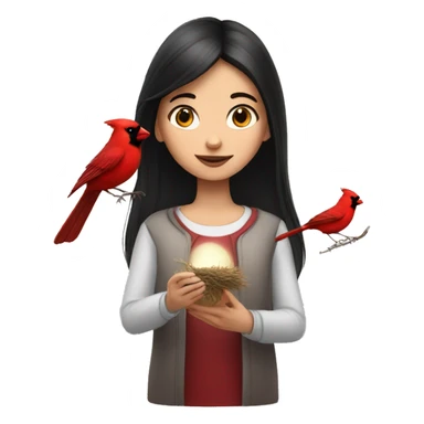 Dark hair girl catches cardinal bird  sticker