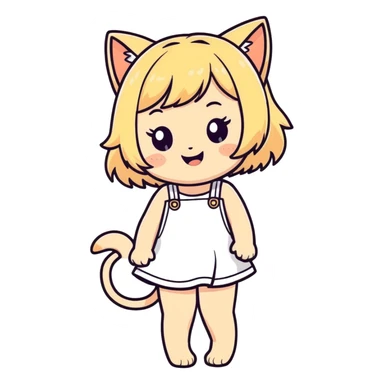 petite blonde catgirl freckles giggling white sundress sticker