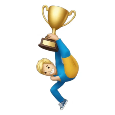 Guy being lifted in the air with trophy sticker