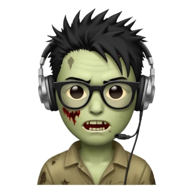 make a zombie iphone emoji with black  glasses, scratches black spiky hair and headphone
 sticker