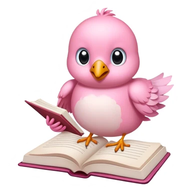 passaro rosa claro escrevendo um livro sticker