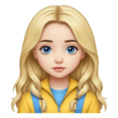 Sabrina Carpenter blue eyes, long blonde hair, yellow outfit sticker