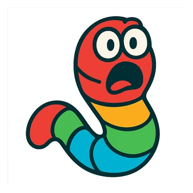 a gummy worm with a shocked expression, vibrant candy colors, playful sticker