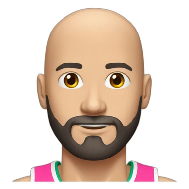 Caucasian basketball player, bald, with black beard, wearing pink jersey (miami style) no 10 sticker