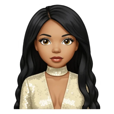 Tenitra Michelle Williams (b.1979), R&B Singer from Destiny's Child with long black hair, ivory sequin outfit, medium dark skin sticker