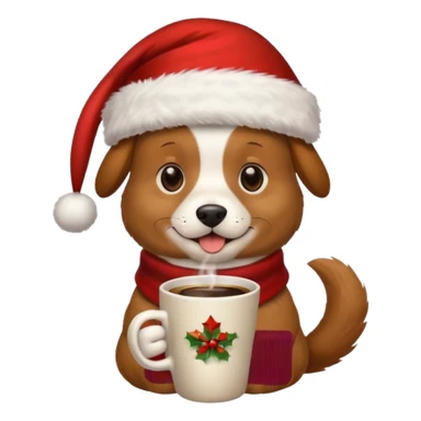 Un perro con un sombrero de Navidad que tenga una taza de café en la mano sticker