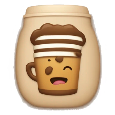 An emoji on a light brown square that says “Cafe Mix’” in bold and a thick font but it’s curved a little bit at the top of the square sticker