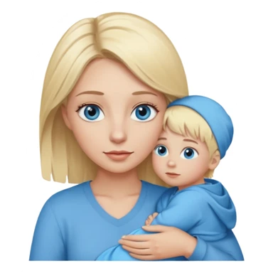 blonde baddie girl  with blue eyes, lashes, long hair Holding her little Boy  sticker