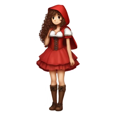 Little Red Riding Hood long curly hair brown corset and dress full body pose non-chibi sticker