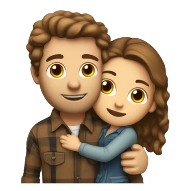 Tall white man with brown hair wearing plaid hugging small brown girlfriend sticker