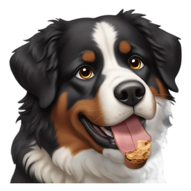 Bernese mountain dog eating chocolate sticker