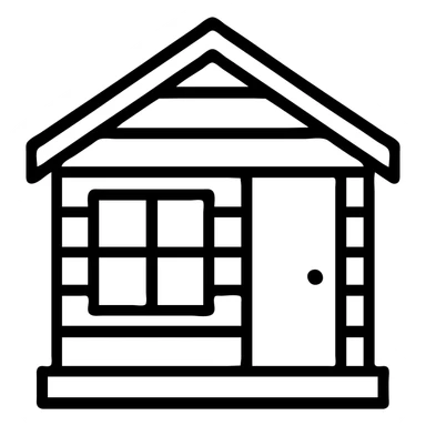 simple, bold icon of a house facade with visible siding panels, a prominent window, and a door, professional style for a construction company sticker