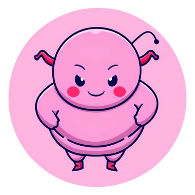Majin Buu from Dragon Ball Z, pink round body with holes, antenna on head, innocent smile sticker