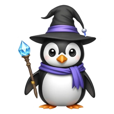 penguin wearing a wizard hat and holding a magic wand sticker