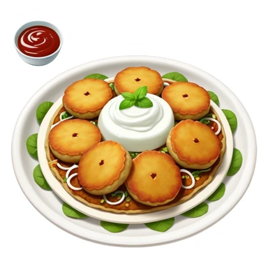 Aloo Tikki Chaat, Indian street food with potato patties, yogurt, and chutneys sticker
