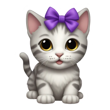A kitten with a purple bow on sticker
