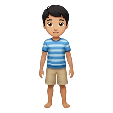  검정머리남자아이, 옷 입히고, 행복한 표정에, 배경 기득 심플하지 않게 키워드는 바다!!! sticker