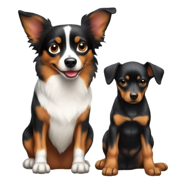 Mini pinscher sit next to an australian shepard sticker