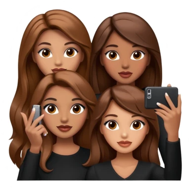 Glam girls in a group of 3 friends , taking a selfie with long brown hair, light brown  sticker