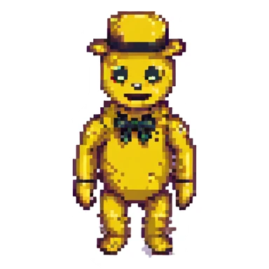 yellow Freddy from FNAF 1 in pixel art style with black eyes sticker