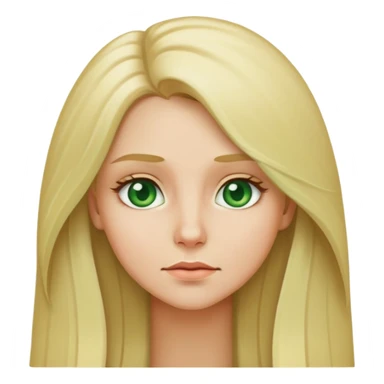 blonde with long hair and pale green eyes, thoughtful, emoji style sticker