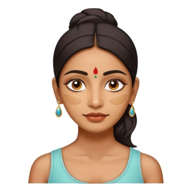 make an emoticon of a woman that has gel-like under eye patches of skincare of transparent color and make the woman slighlty indian, please remove the earrings anf the bindi  sticker