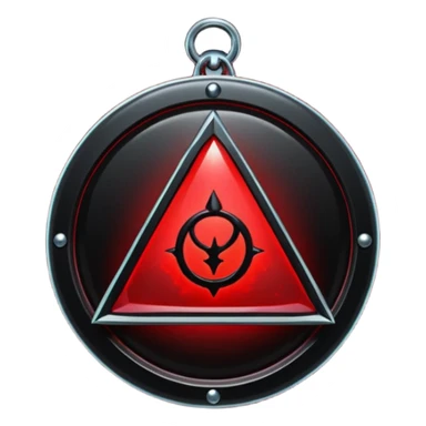 iOS sticker, dark fantasy amulet, black base, red symbol, minimal sticker