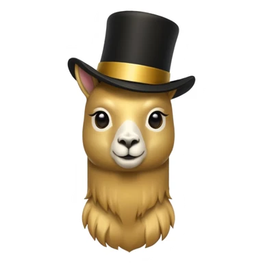 A small golden llama silhouette wearing a black top hat sticker