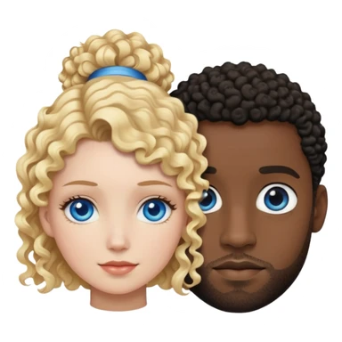 White woman with blue eyes and curly hair next to a black man with short black curly hair sticker
