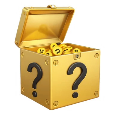 сгенерируй смайл loot box в стили классических смайлов с вопросом 
золотой, не деревянный, а пластиковый
более смайликовый стиль. 3d sticker