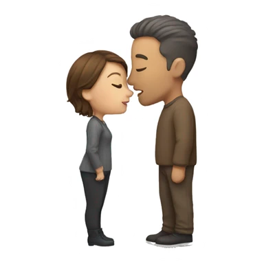 Short woman with brown hair kissing tall man with short hair with some slight gray  sticker
