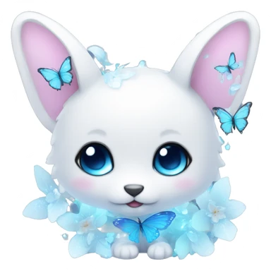 Edgy Cute Cool Kawaii gorgeous sparkly ethereal white fantasy animal with blue eyes sona with flowers and butterflies sticker