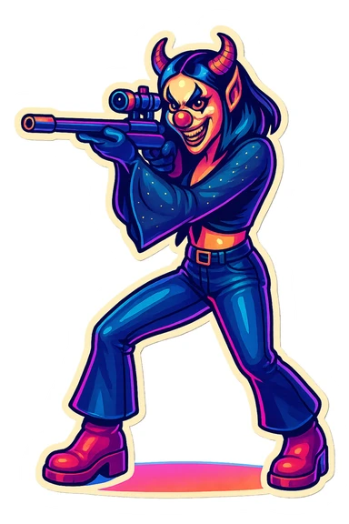 Render this character in retro sticker style with vibrant colors, clean lines, single subject, and transparent background. sticker