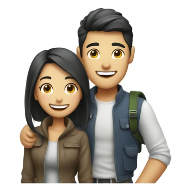 Attractive young  Asian couple excitedly traveling  sticker