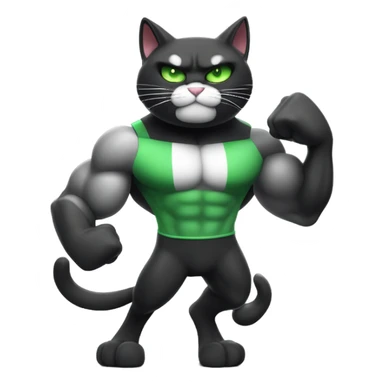 Ultra Muscular gigachad black and white Cat with green eyes flexing His biceps full body  sticker