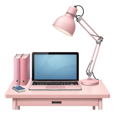 Pale Pink  Workstation and book and Light Pale Pink Desk lamp and computer for Lease sticker
