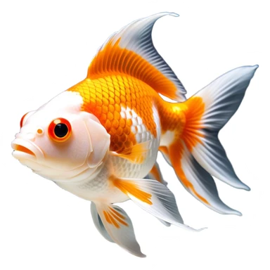 Cinematic Noble Orange and White Goldfish Portrait Emoji, Poised and regal, with a sleek, streamlined build and a vibrant body featuring a harmonious blend of orange and white hues, deep-set soulful golden eyes, Simplified yet sharp and sophisticated features, highly detailed, glowing with a soft, dignified glow, high shine, intelligent and graceful, stylized with an air of aquatic artistry, focused and attentive, soft glowing outline, capturing the essence of a watchful and confident aquatic companion, so majestic it feels as though it could glide out of the screen with effortless authority! sticker