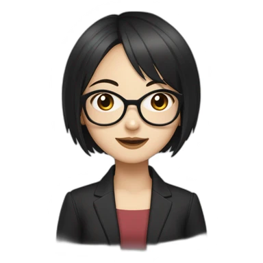 Chinese girl-Light skin - long straight black hair - bangs - Rimless glasses - Ruiyang - Neutral - Dark pupils - High nose - drooping mouth - Dark clothes - Rational - confident sticker
