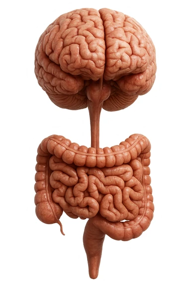 cervello e intestino umani collegati verticalmente, iperrealistico 4k sticker