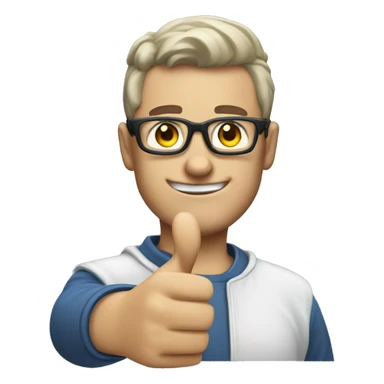 white gamer with grey glasses and thumbs up sticker
